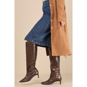 NEVER WORN Lulus Rohmer Chocolate Croc-embossed Over-the-knee Boots Brown